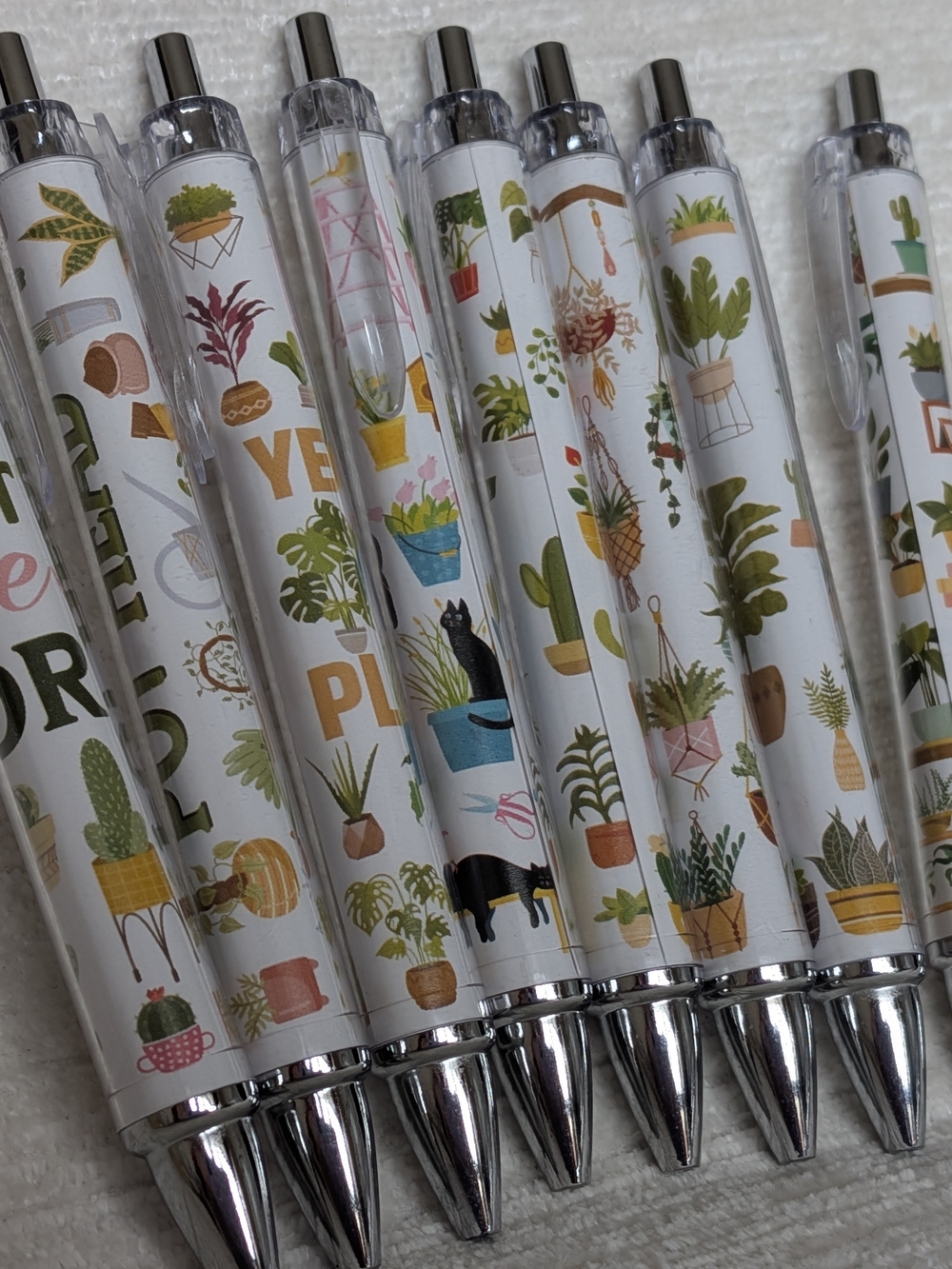 Plant Lover Themed Botanical Print Ballpoint Pens - Set Of 8 - Blank Ink